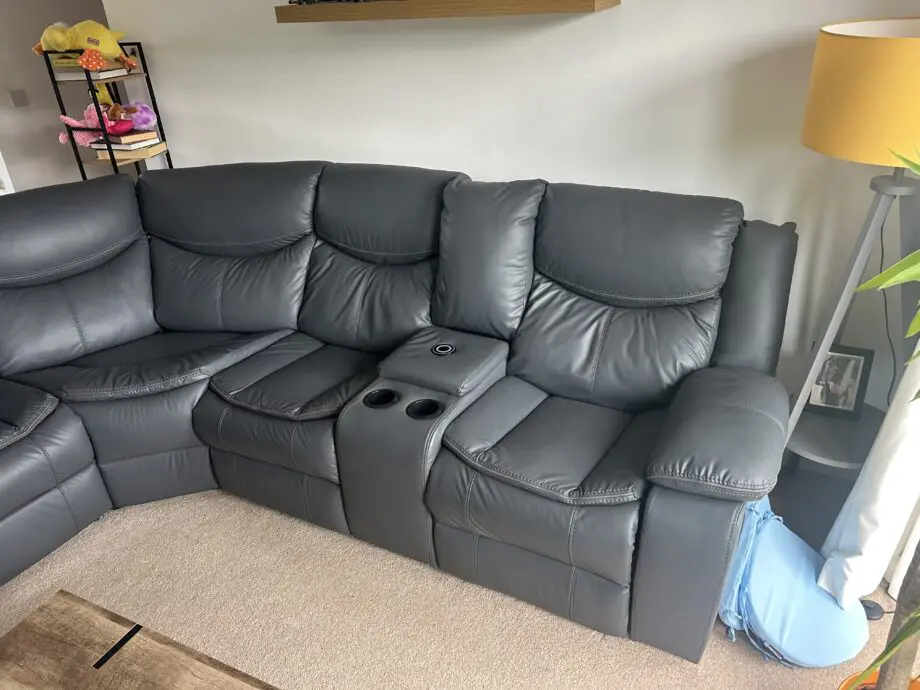 Grey Leather Electric Reclining Corner Sofa