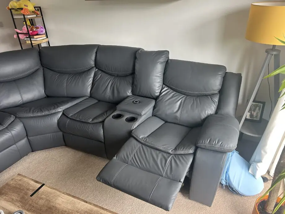 Grey Leather Electric Reclining Corner Sofa