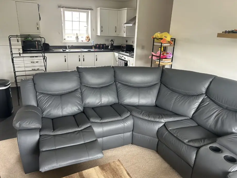 Grey Leather Electric Reclining Corner Sofa