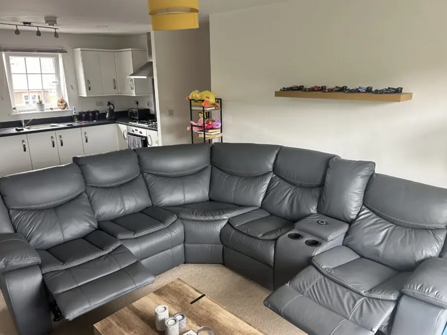 Grey Leather Electric Reclining Corner Sofa