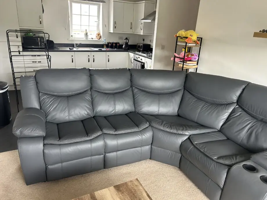 Grey Leather Electric Reclining Corner Sofa