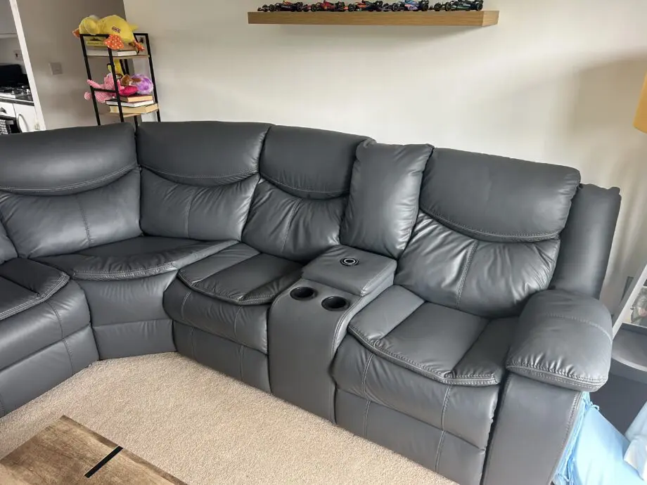 Grey Leather Electric Reclining Corner Sofa
