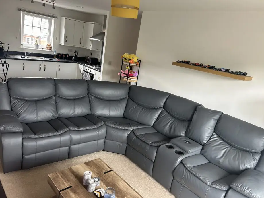 Grey Leather Electric Reclining Corner Sofa
