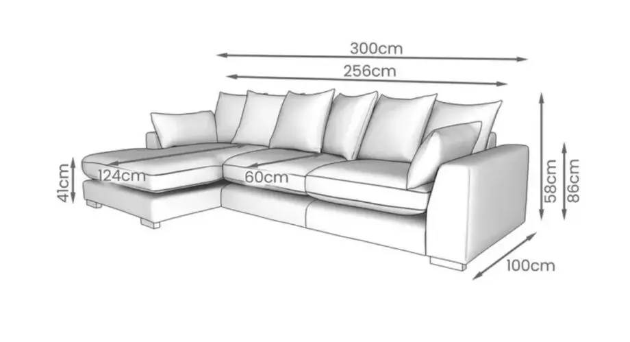 DFS Plush left hand chaise end pillow back sofa