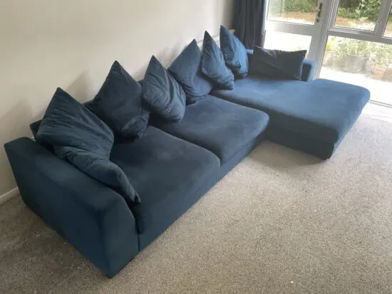 DFS Plush left hand chaise end pillow back sofa