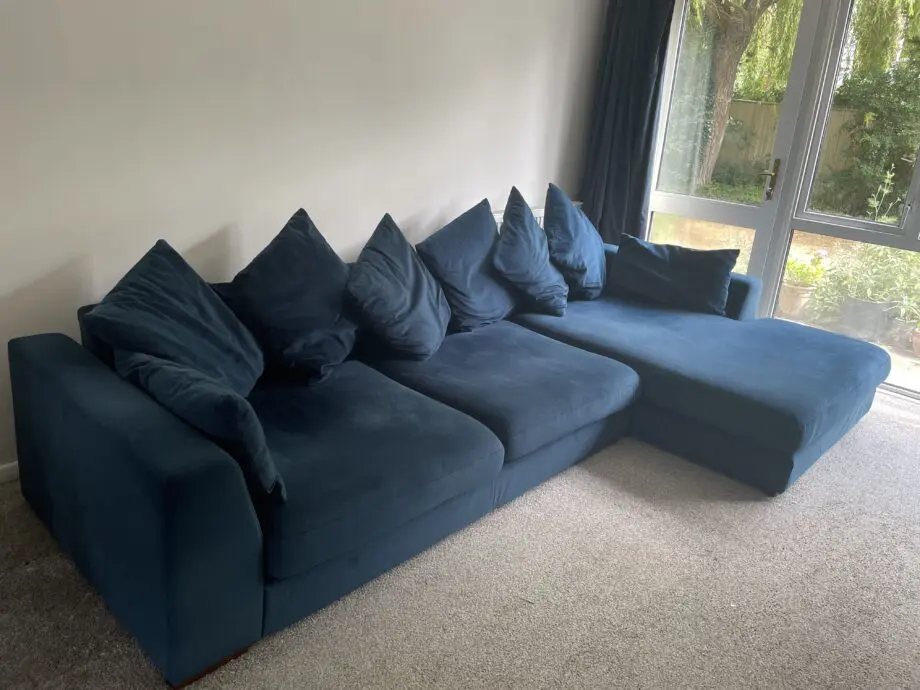 DFS Plush left hand chaise end pillow back sofa