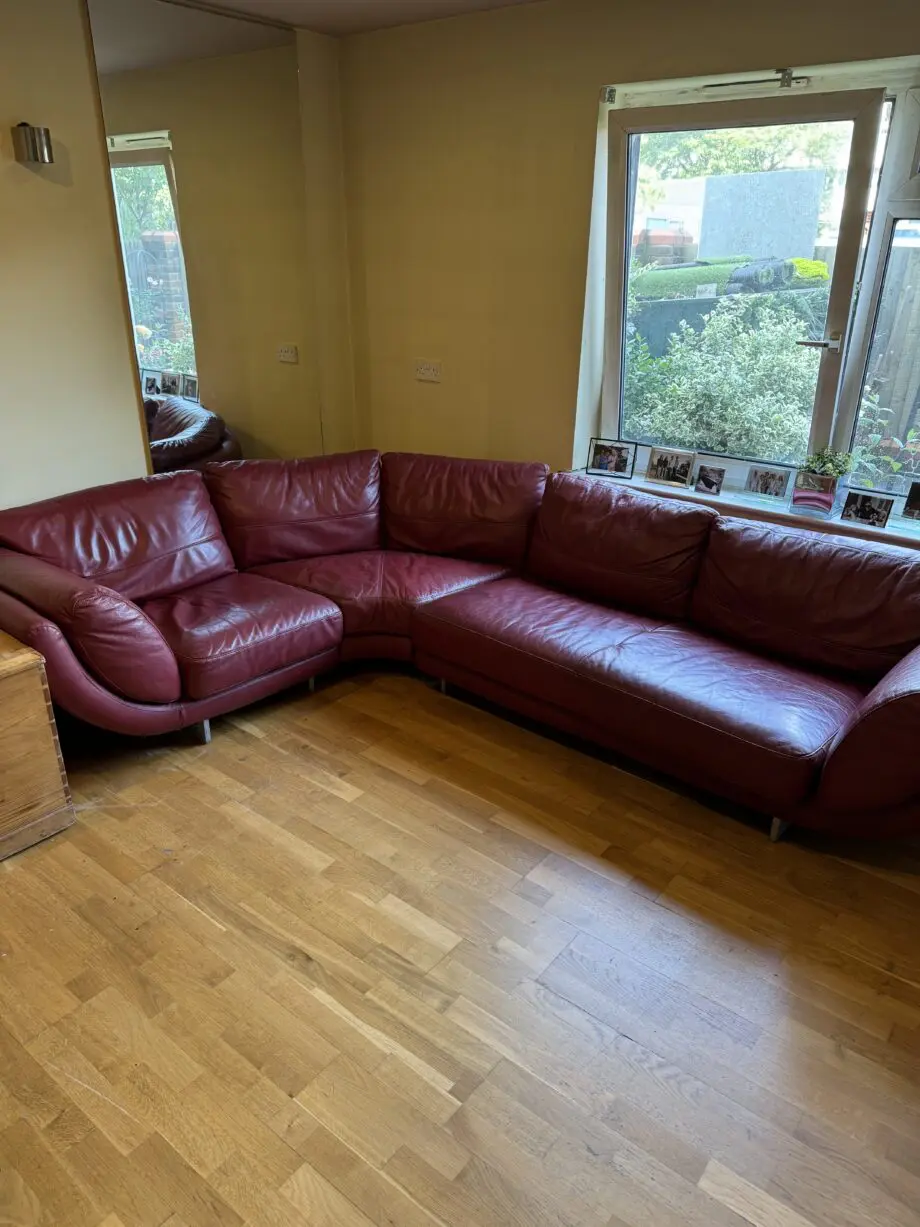 DFS vintage red/maroon retro style L shape sofa