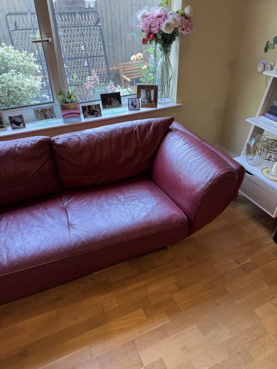 DFS vintage red/maroon retro style L shape sofa