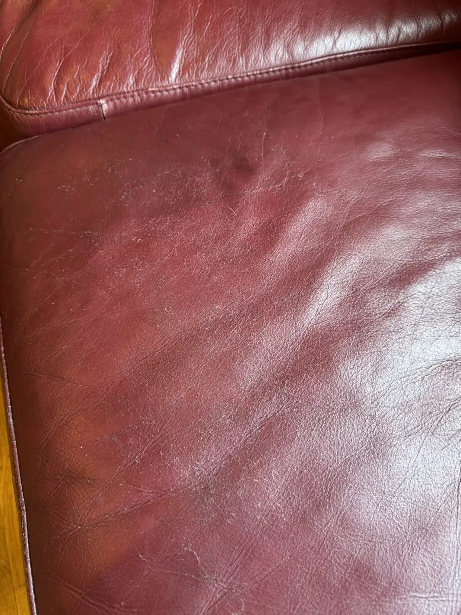DFS vintage red/maroon retro style L shape sofa