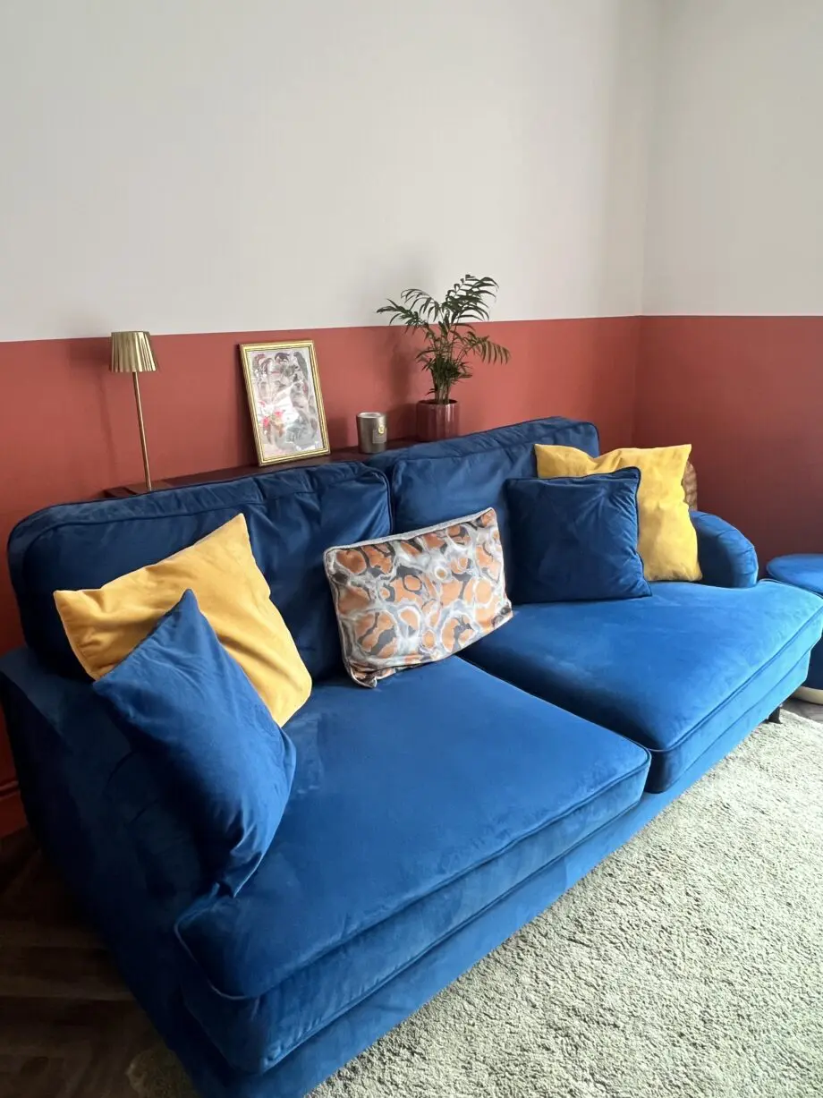 Royal Blue Velvet 3 Seater Sofa