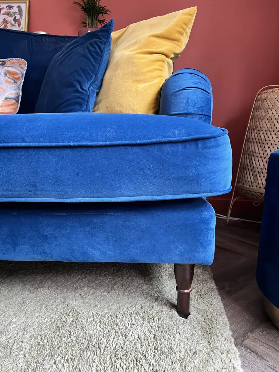 Royal Blue Velvet 3 Seater Sofa