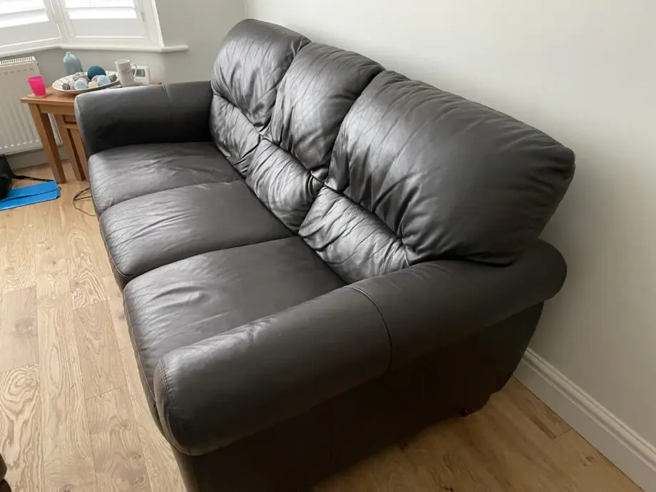 DFS dark brown 3-seater, 2-seater + footstool