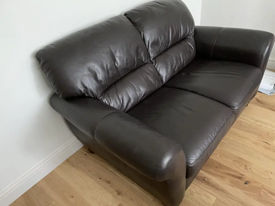 DFS dark brown 3-seater, 2-seater + footstool
