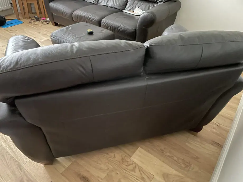 DFS dark brown 3-seater, 2-seater + footstool