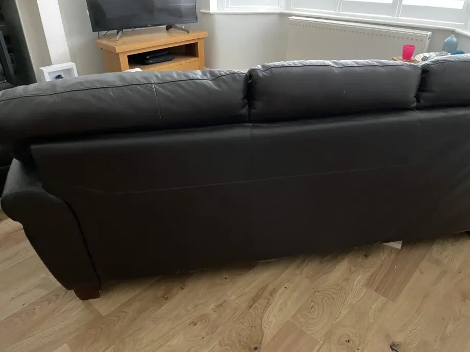 DFS dark brown 3-seater, 2-seater + footstool