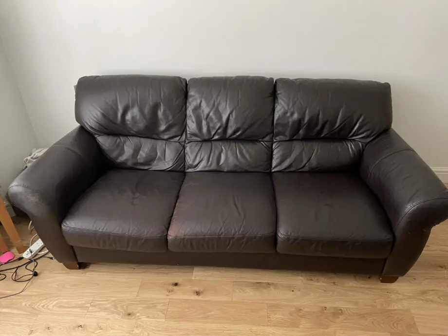 DFS dark brown 3-seater, 2-seater + footstool