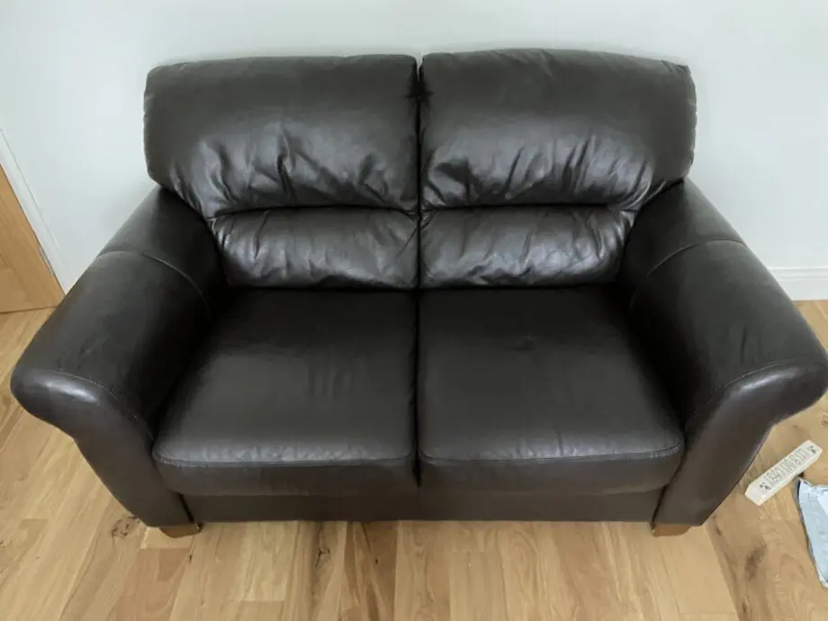 DFS dark brown 3-seater, 2-seater + footstool