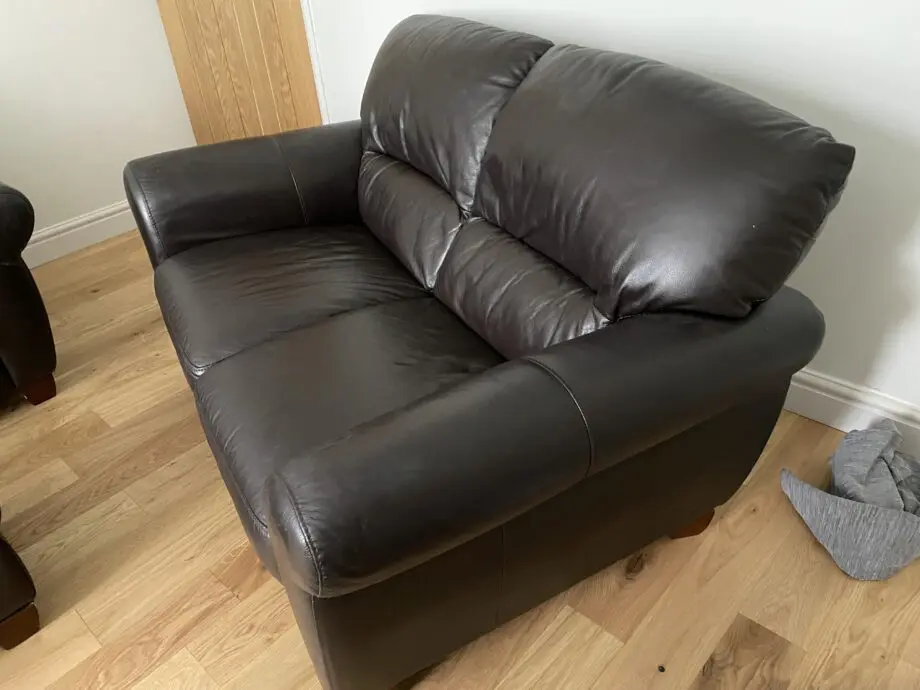 DFS dark brown 3-seater, 2-seater + footstool