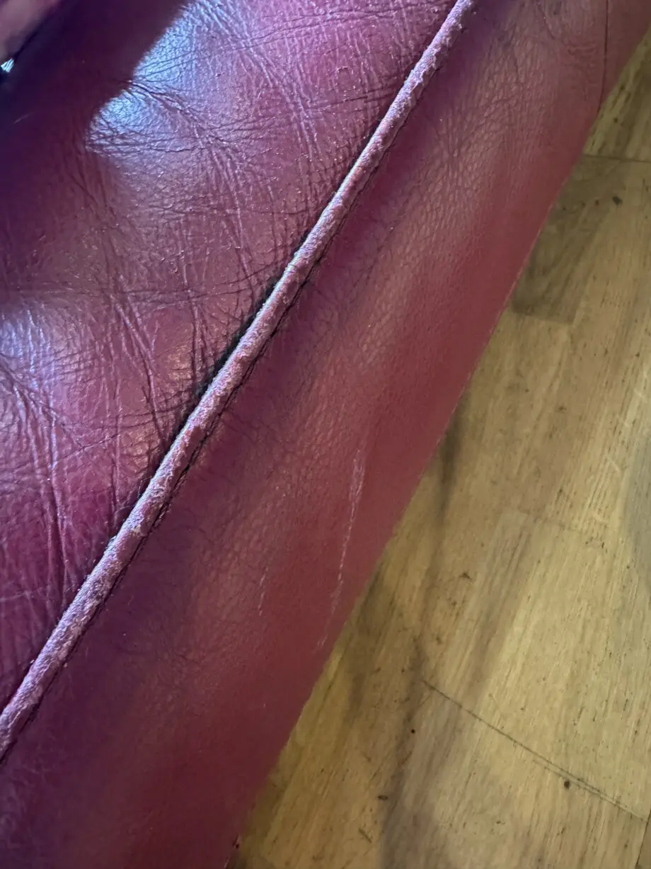 DFS vintage red/maroon retro style L shape sofa