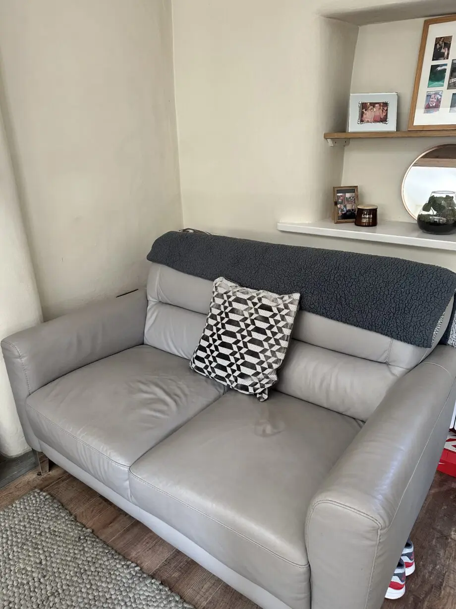 Next pale grey leather two seater