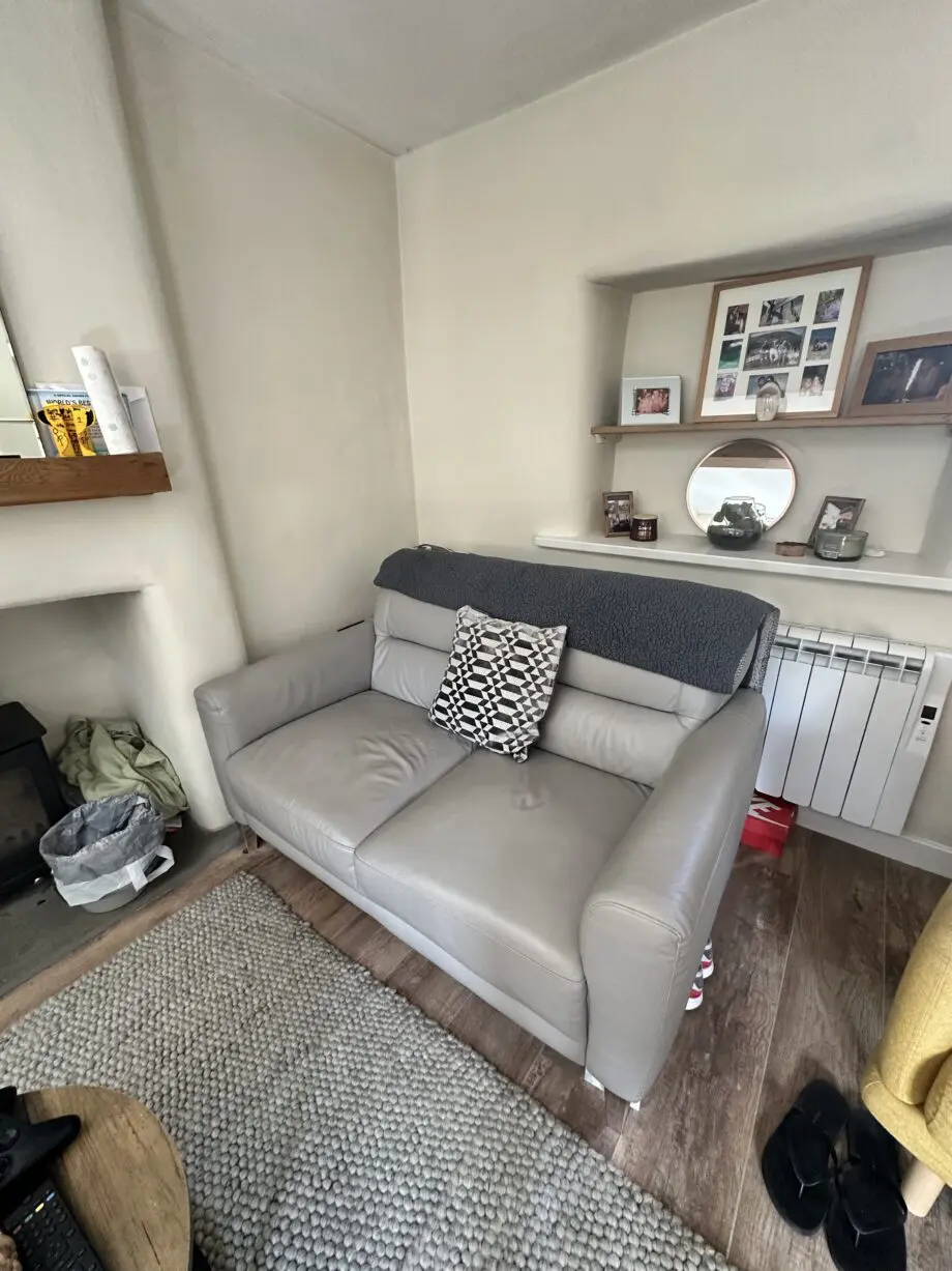 Next pale grey leather two seater