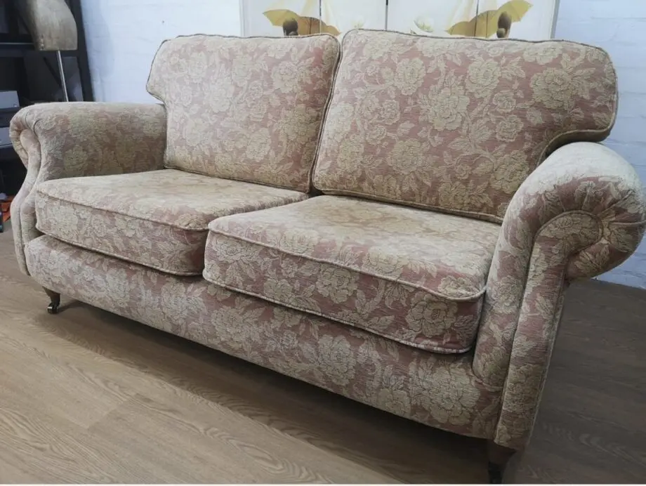 Dusky rose floral two seater sofa by Sofa Sofa