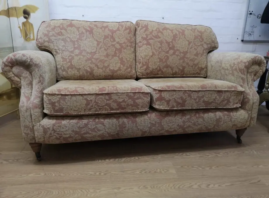 Dusky rose floral two seater sofa by Sofa Sofa