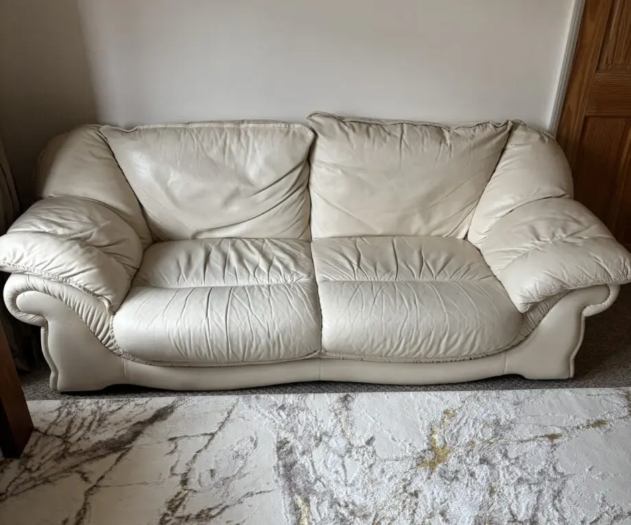 DFS Cream Leather 3 Seater Sofa