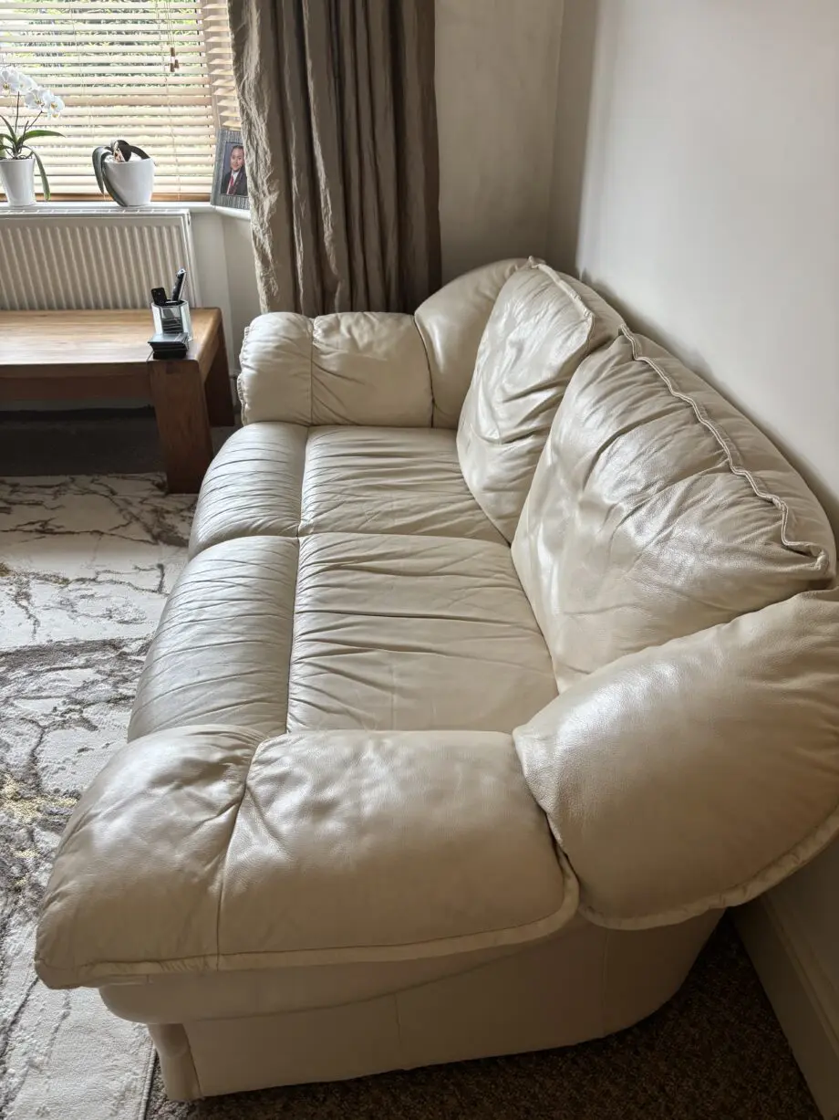 DFS Cream Leather 3 Seater Sofa