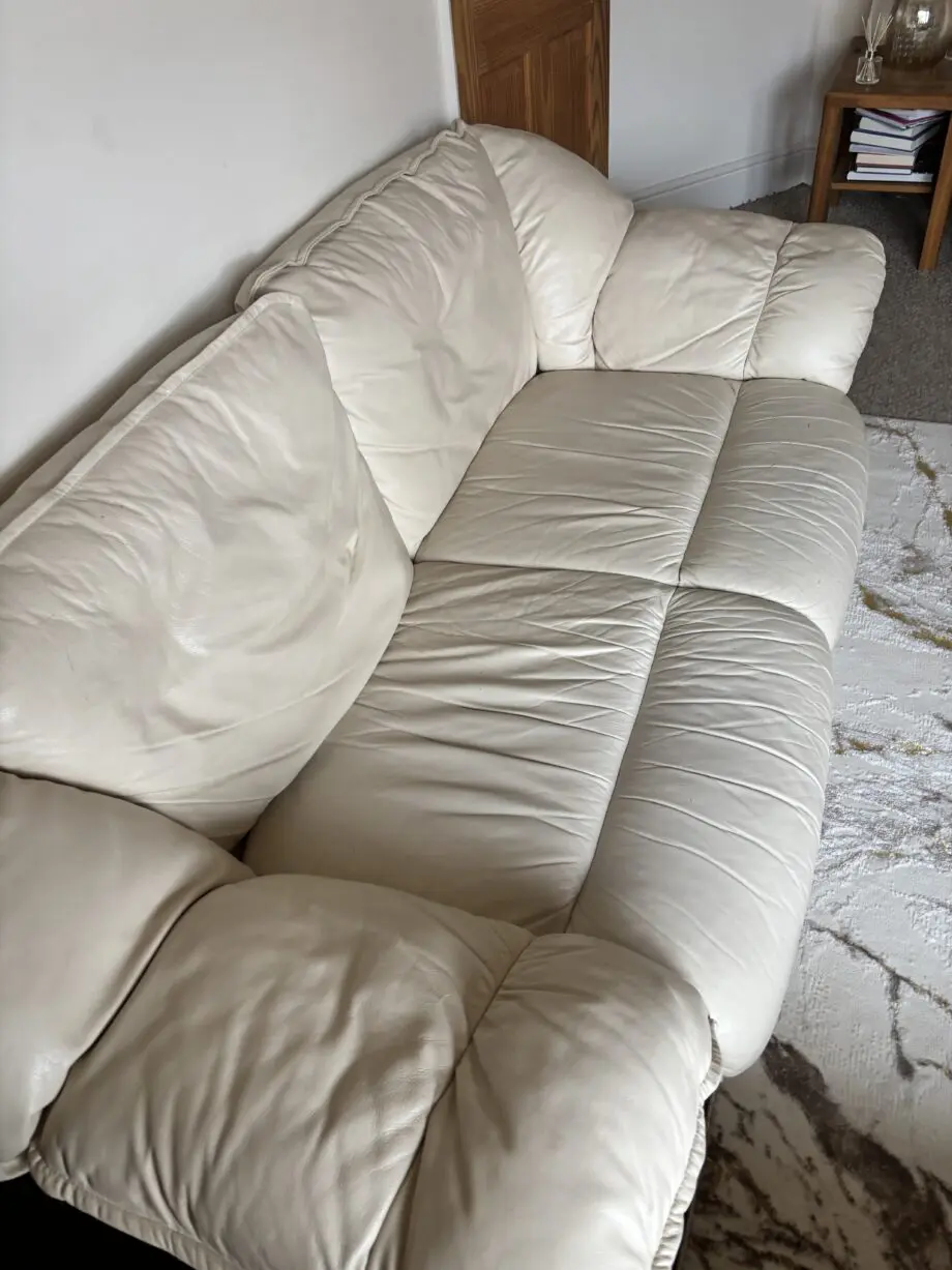 DFS Cream Leather 3 Seater Sofa
