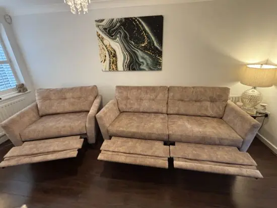 DFS - French connection - Tan/Biege recliner sofa set