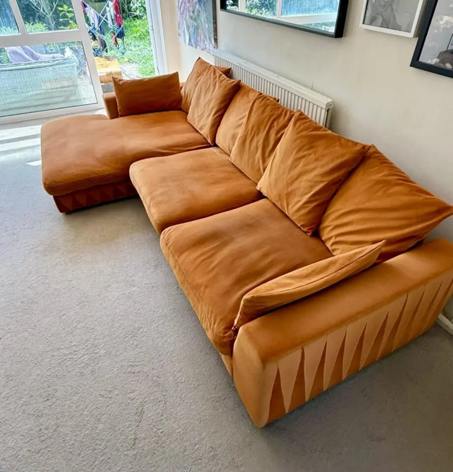 DFS Plush corner sofa in Orange velvet