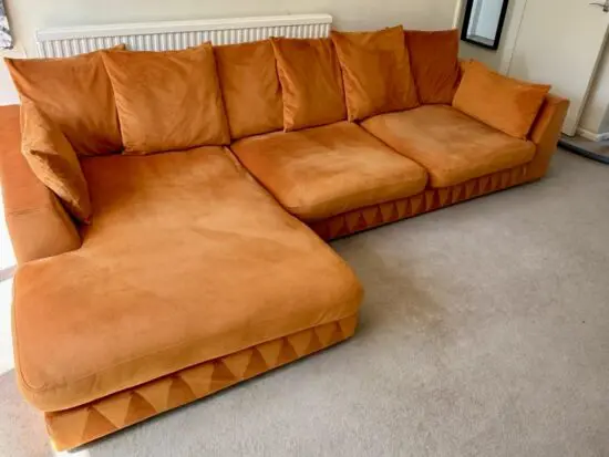 DFS Plush corner sofa in Orange velvet