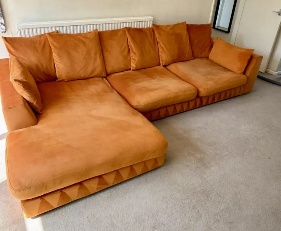 DFS Plush corner sofa in Orange velvet