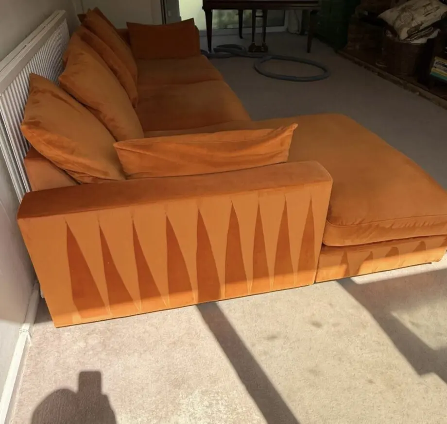DFS Plush corner sofa in Orange velvet