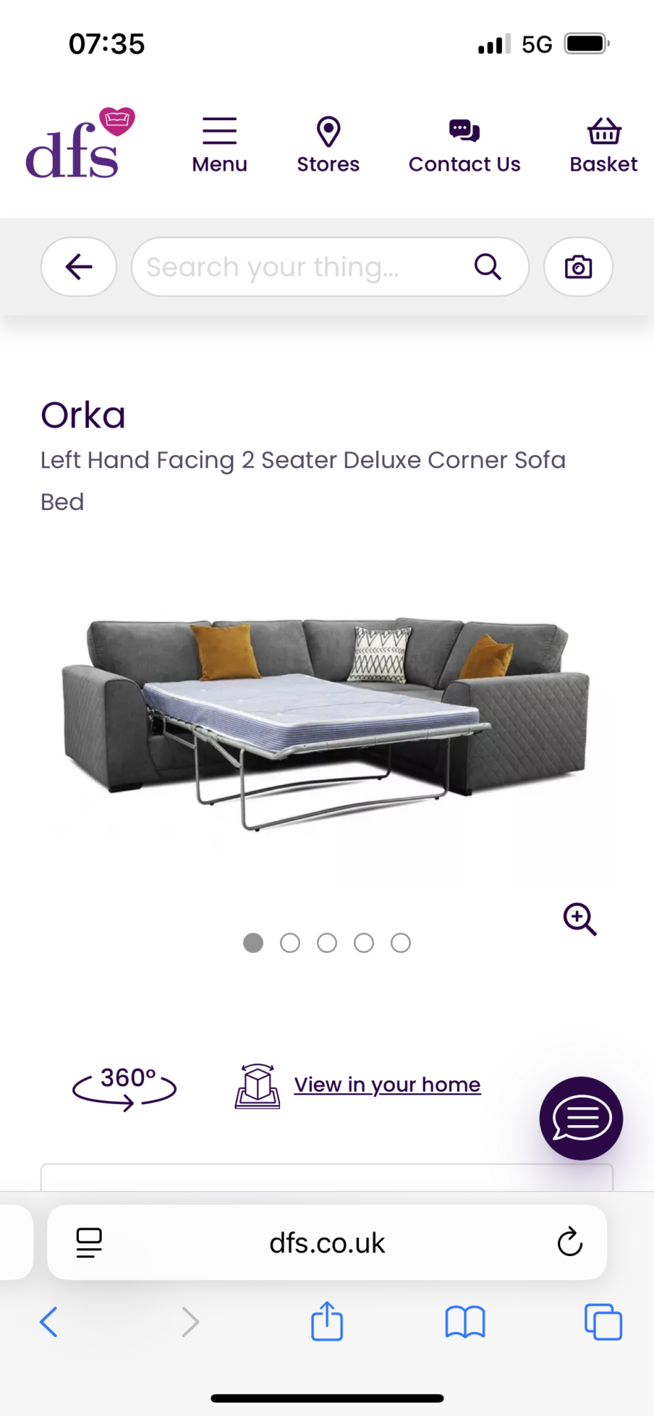 Dfs grey Orka corner sofa bed