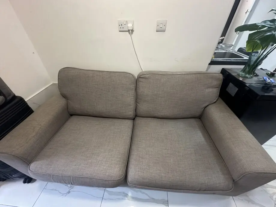 2 seater sofa with foot stool, grey colour