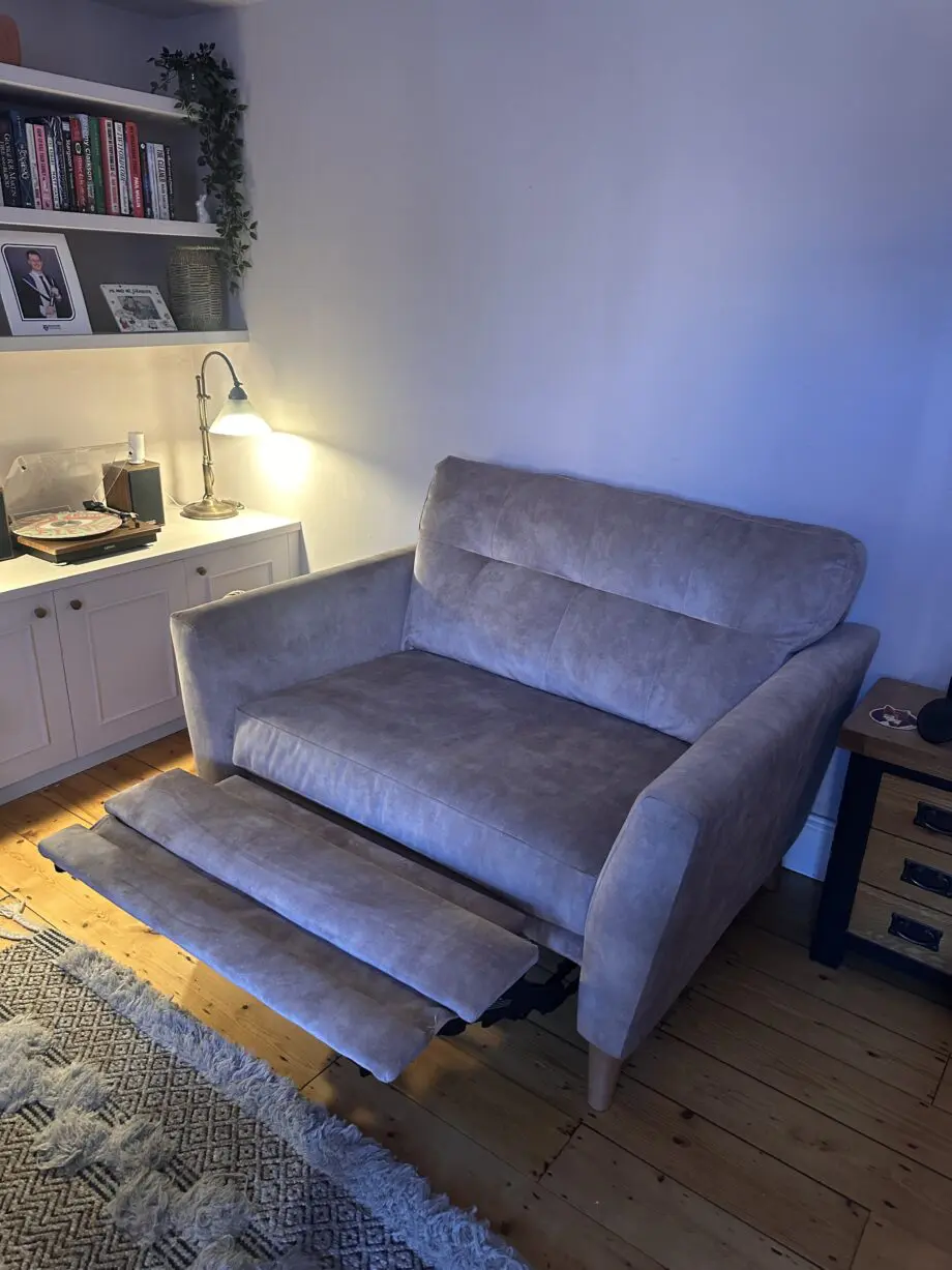 DFS Sofa, Studio Velvet 3 Seater Motion Sofa with Studio Velvet Motion Cuddler