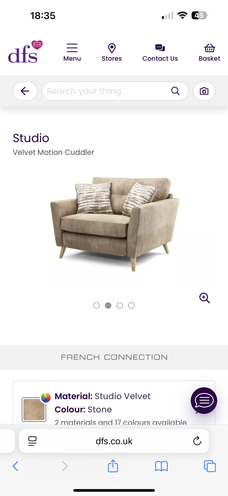 DFS Sofa, Studio Velvet 3 Seater Motion Sofa with Studio Velvet Motion Cuddler