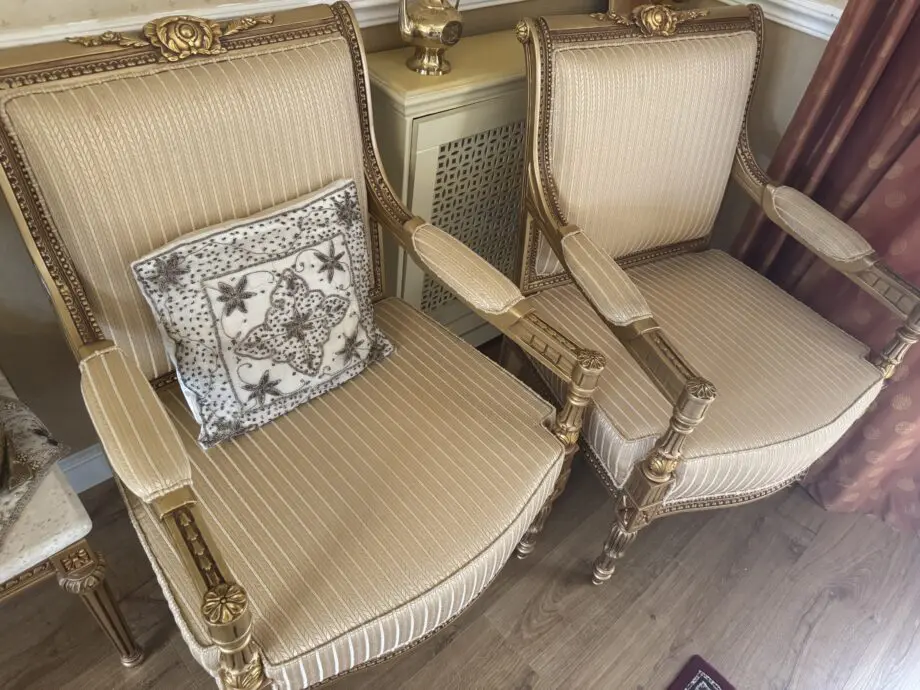 Set of 2 Elegant Gold Armchairs – Bought in Dubai
