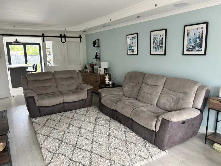 DFS Arizona stone, 2 & 3 seater recliner fabric sofas