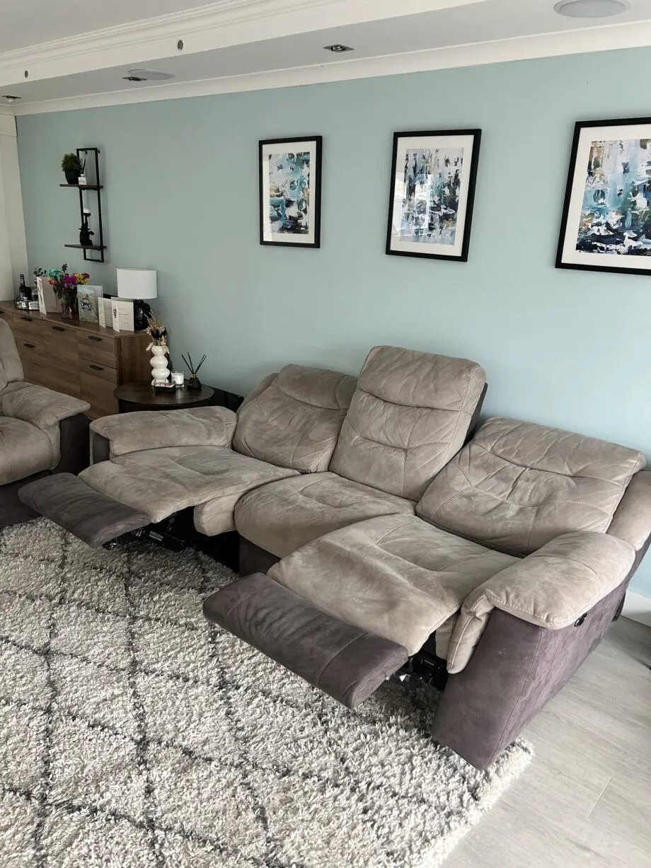 DFS Arizona stone, 2 & 3 seater recliner fabric sofas