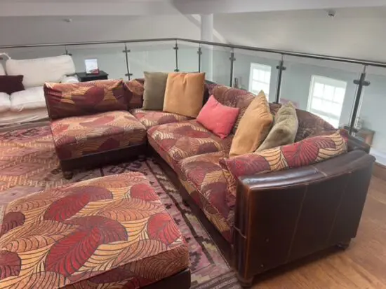 Tetrad made Leather and upholstery corner units (2 corner and two straight units and a poof).