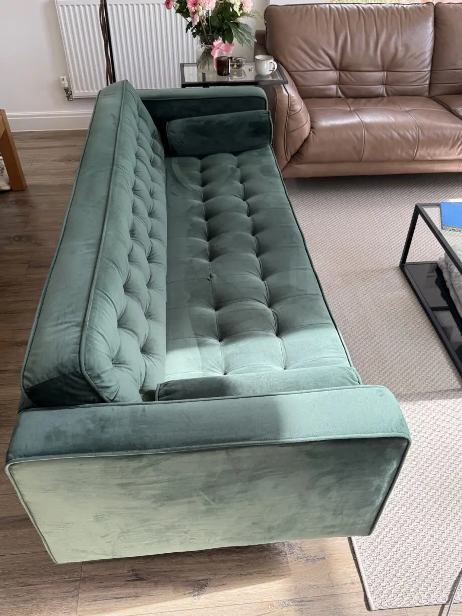 Green velvet sofa