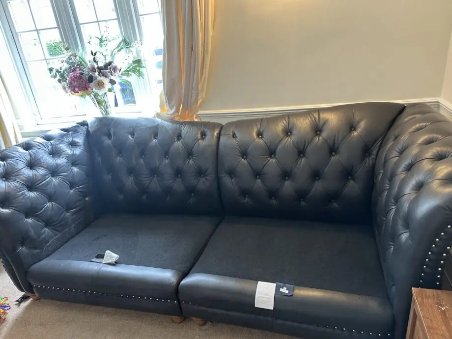 Sofology charcoal Persia 4 seater and 3 seater chesterfield back sofas.
