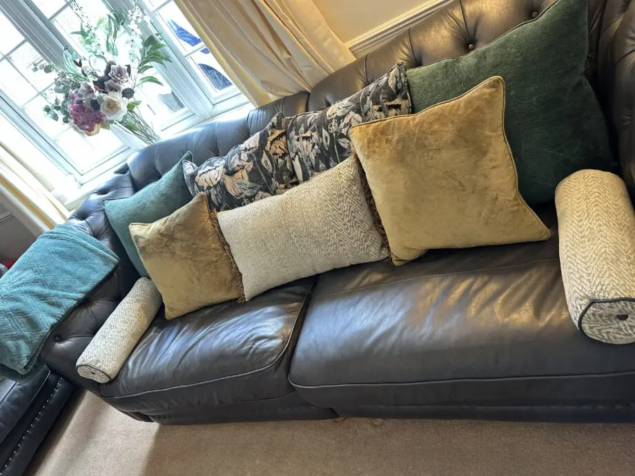 Sofology charcoal Persia 4 seater and 3 seater chesterfield back sofas.