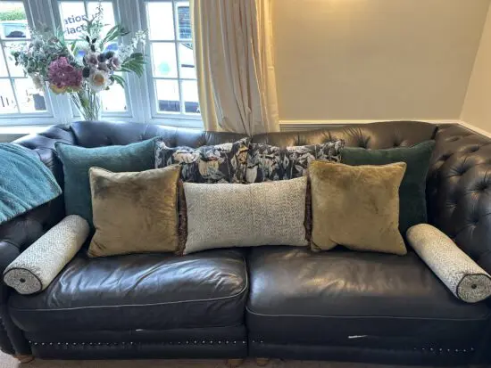 Sofology charcoal Persia 4 seater and 3 seater chesterfield back sofas.