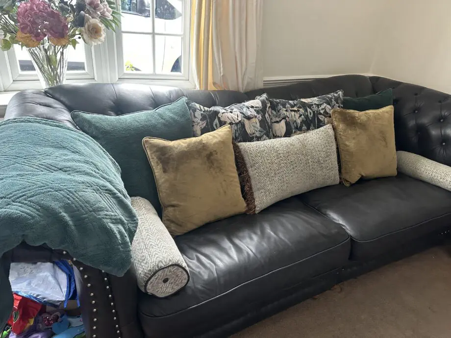 Sofology charcoal Persia 4 seater and 3 seater chesterfield back sofas.