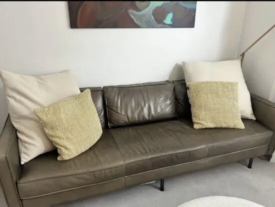 Mid century west elm leather sofa