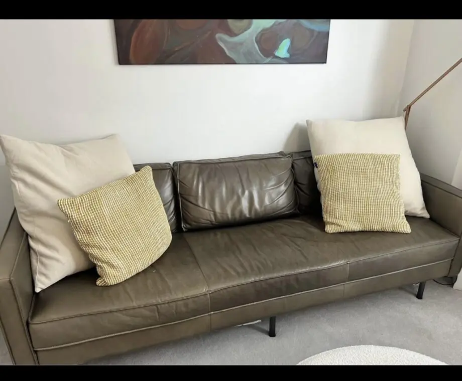 Mid century west elm leather sofa